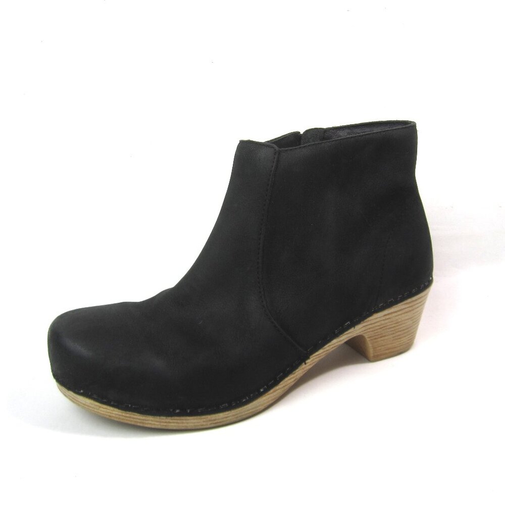 Dansko Maria EUC 38 7.5 8 Women's Zip Booties Milled Nubuck Leather Boots Black